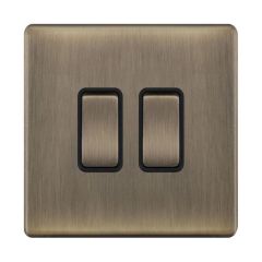 Selectric 5MPLUS-602 2 Gang Way X-Rated Plate Switch c/w Black Insert 10A Antique Brass