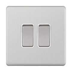 Selectric 5MPLUS-702 2 Gang Way X-Rated Plate Switch c/w White Insert 10A Satin Chrome