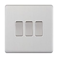 Selectric 5MPLUS-703 3 Gang 2 Way X-Rated Plate Switch c/w White Insert 10A Satin Chrome