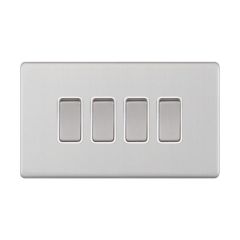 Selectric 5MPLUS-704 4 Gang 2 Way X-Rated Plate Switch c/w White Insert 10A Satin Chrome