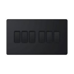 Selectric 5MPLUS-805 6 Gang 2 Way X-Rated Plate Switch c/w Black Insert 10A Matt