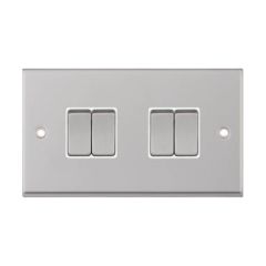 Selectric 7MPRO-104 4 Gang 2 Way X-Rated Plate Switch c/w White Insert 10A Satin Chrome