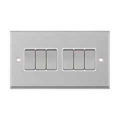 Selectric 7MPRO-105 6 Gang 2 Way X-Rated Plate Switch c/w White Insert 10A Satin Chrome