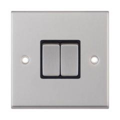 Selectric 7MPRO-202 2 Gang Way X-Rated Plate Switch c/w Black Insert 10A Satin Chrome