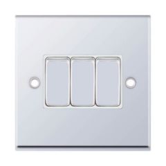 Selectric 7MPRO-303 3 Gang 2 Way X-Rated Plate Switch c/w White Insert 10A Polished Chrome