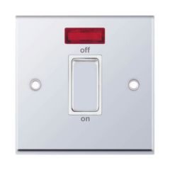 Selectric 7MPRO-317 DP 1 Gang c/w Neon Plate Switch White Insert 45A Polished Chrome