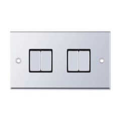 Selectric 7MPRO-504 4 Gang 2 Way X-Rated Plate Switch c/w Black Insert 10A Polished Chrome