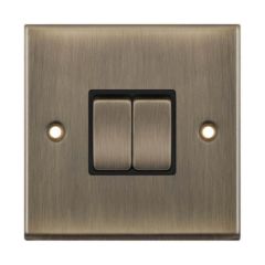 Selectric 7MPRO-602 2 Gang Way X-Rated Plate Switch c/w Black Insert 10A Antique Brass