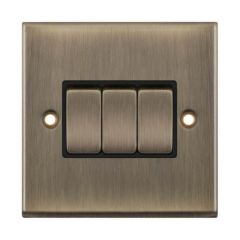 Selectric 7MPRO-603 3 Gang 2 Way X-Rated Plate Switch c/w Black Insert 10A Antique Brass