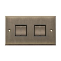 Selectric 7MPRO-604 4 Gang 2 Way X-Rated Plate Switch c/w Black Insert 10A Antique Brass