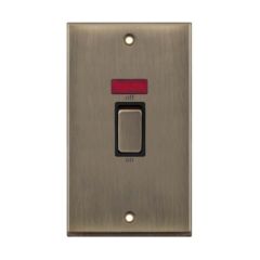 Selectric 7MPRO-618 DP 2 Gang c/w Neon Plate Switch Black Insert 45A Antique Brass