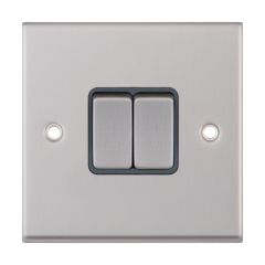 Selectric 7MPRO-702 2 Gang Way X Rated Plate Switch Grey Insert Soft Edged Metal Rocker 10A 86x86x7mm Satin Chrome