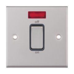 Selectric 7MPRO-717 DP 1 Gang c/w Neon Switch Grey Insert Soft Edged Metal Rocker 45A 86x86x7mm Satin Chrome