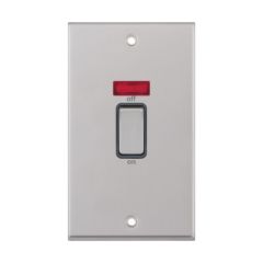 Selectric 7MPRO-718 DP 2 Gang c/w Neon Switch Grey Insert Soft Edged Metal Rocker 45A 146x86x7mm Satin Chrome