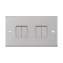 Selectric DSL104 4 Gang 2 Way White Insert Plate Switch Metal Clear Box 10A Satin Chrome