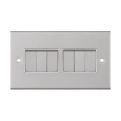 Selectric DSL105 6 Gang 2 Way White Insert Plate Switch Metal Clear Box 10A Satin Chrome