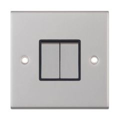 Selectric DSL202 2 Gang Way Black Insert Plate Switch Metal Clear Box 10A Satin Chrome