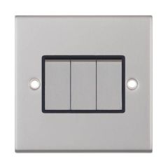 Selectric DSL203 3 Gang 2 Way Black Insert Plate Switch Metal Clear Box 10A Satin Chrome