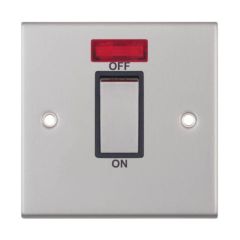 Selectric DSL217 1 Gang DP c/w Neon Black Insert Switch Metal Clear Box 45A Satin Chrome
