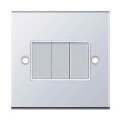 Selectric DSL303 3 Gang 2 Way White Insert Plate Switch Metal Clear Box 10A Polished Chrome