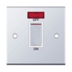 Selectric DSL317 1 Gang DP c/w Neon White Insert Switch Metal Clear Box 45A Polished Chrome