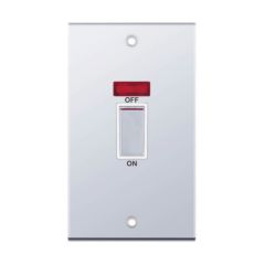Selectric DSL318 2 Gang DP c/w Neon White Insert Switch Metal Clear Box 45A Polished Chrome