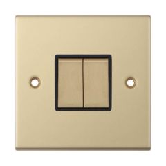 Selectric DSL802 2 Gang Way Black Insert Plate Switch Clear Box 10A Satin Brass