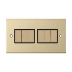 Selectric DSL805 6 Gang 2 Way Black Insert Plate Switch Clear Box 10A Satin Brass