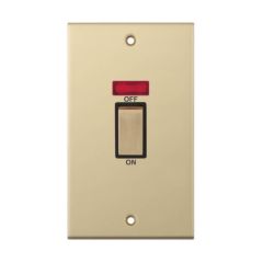 Selectric DSL818 DP 2 Gang c/w Neon Black Insert Switch Clear Box 45A Satin Brass
