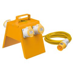 Red Arrow LFUK4S Box 4 Way IP54 c/w 5m Lead Splitter 16A 110V Yellow