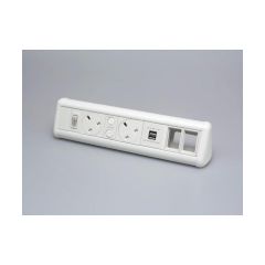 Tass P-PACK2/2W6CU Power Unit Desktop 2xSocket Dual USB Ports c/w 2x6c Module Spaces 2x5A 330x76x70mm White RAL 9003