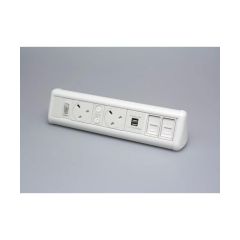 Tass P-PACK2/2WU Power Unit Desktop 2xSocket Dual USB Ports c/w 2xCat6 Data Modules 2x5A 330x76x70mm White RAL 9003