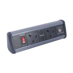 Tass P-PACK2/USB26C Power Unit Desktop 2xSocket 2xUSB 2xSpaces c/w Master On/Off Neon Switch 2x5A 320x80x66mm Dark Grey/Black