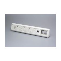 Tass P-PACK3/2W6CU Power Unit Desktop 3xSocket Dual USB Ports c/w 2x6c Module Spaces 3x5A 410x76x70mm White RAL 9003