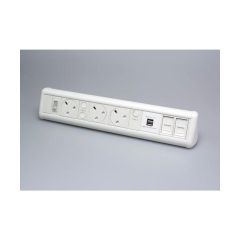 Tass P-PACK3/2WU Power Unit Desktop 3xSocket Dual USB Ports c/w 2xCat6 Data Modules 3x5A 410x76x70mm White RAL 9003