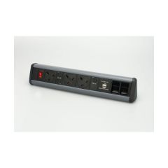 Tass P-PACK3/USB2S Power Unit Desktop 3xSocket Dual USB Ports c/w 2xCat6 Data Modules 3x5A 410x80x66mm Dark Grey/Black