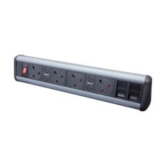 Tass P-PACK4/2S Power Unit Desktop 4xSocket 2xCat6 Coupler c/w Master On/Off Neon Switch 4x5A 415x80x66mm Dark Grey/Black