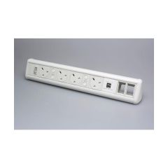 Tass P-PACK4/2W6CU Power Unit Desktop 4xSocket Dual USB Ports c/w 2x6c Module Spaces 4x5A 460x76x70mm White RAL 9003