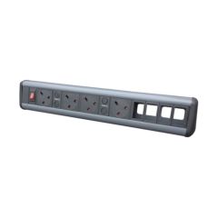 Tass P-PACK4/46C Power Unit Desktop 4xSocket 4xSpaces c/w Master On/Off Neon Switch 4x5A 460x80x66mm Dark Grey/Black