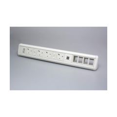 Tass P-PACK4/4W6CU Power Unit Desktop 4xSocket Dual USB Ports c/w 4x6c Module Spaces 4x5A 515x76x70mm White RAL 9003