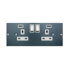 Tass STO300/USB Socket Twin Switched c/w USB Plate 185x76mm Dark Grey Galvanised Steel