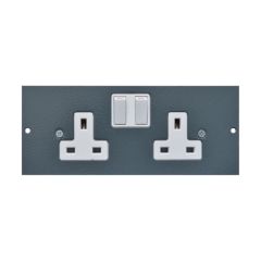 Tass STO300 Socket Switched 2 Gang 13A 185x76mm Dark Grey Galvanised Steel