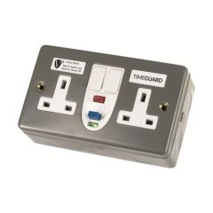 Timeguard RCD07MAVN Valiance+® RCD Protected Double Gang Metal Switched Socket – Active
