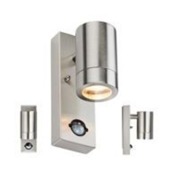 Knightsbridge WALL5LSS GU10 Single Fixed Wall Light IP44 Stainless Steel c w PIR Sensor Mastertrade Supplies