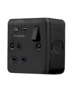Click MetalClad Pro Matt Black 13A 1 Gang Switched Socket Outlet With Type A & C USB (4A) Outlets