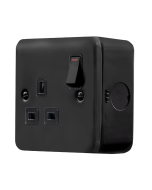 Click MetalClad Pro Matt Black 13A 1 Gang Double Pole Switched Socket Outlet With LED