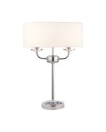 Endon 60804 Nixon 2 Light Table Lamp In Nickel With Crystal Glass And Vintage White Faux Silk Shade