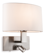 Firstlight 4938BS Webster Dbl Lgt w/o 60W E27 c/w Crm Wall Light Shade & 1W LED Reading 300x180x275mm Brushed Steel