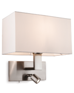 Firstlight 4940BSCR Raffles Dbl Lgt w/o 60W E27 c/w Crm Wall Light Shade & 1W LED Spot 3000K 300x180x280mm Brushed Steel