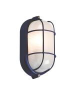 Knightsbridge TPOV60B E27 Oval Bulkhead IP54 Black c/w Glass Diffuser & Wire Guard